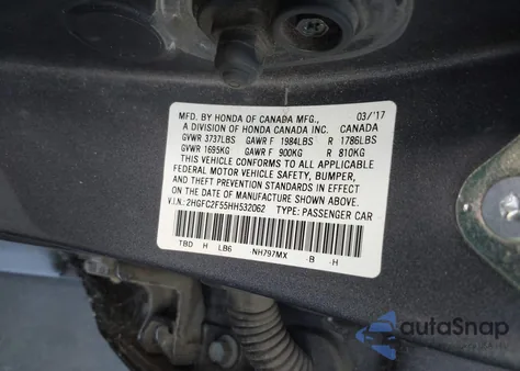 2017 Honda Civic Lx z USA, uszkodzony, nr VIN 2HGFC2F55HH532062